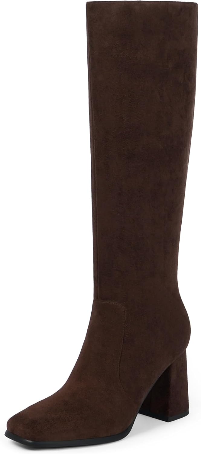 Stylish Square Toe Knee High Boots for Women with Chunky Heels