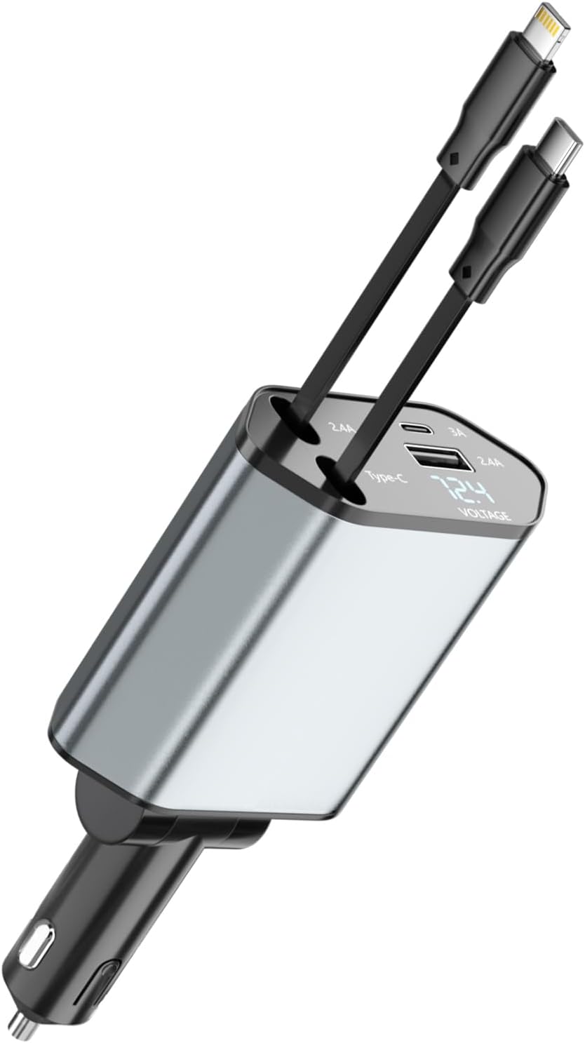 Fast Charge on the Go: 120W Retractable Car Charger