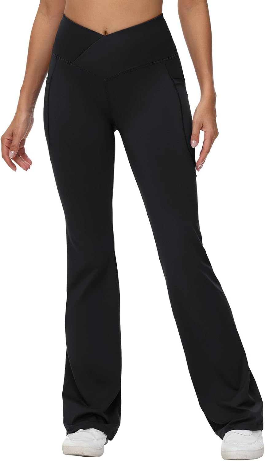 Baleaf Women's V Crossover Flare Leggings with Pockets