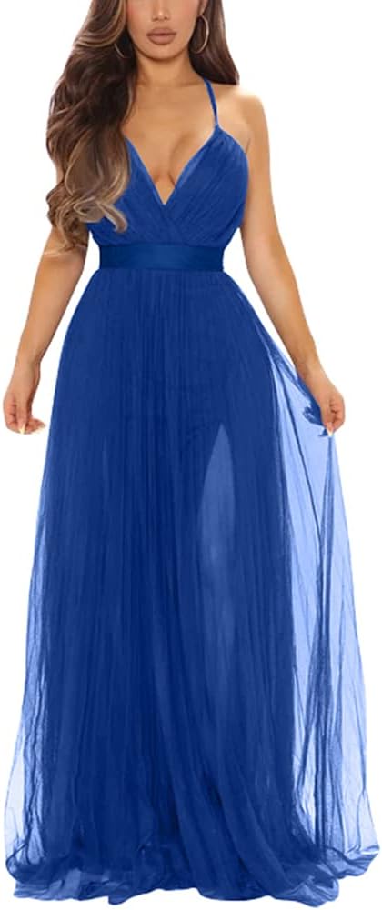 XXTAXN Women's Sexy Deep V Neck Split Maxi Dress for Parties