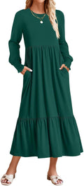 ZESICA Women's Midi Dress for Fall with Stylish Long Sleeves