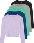 5-Pack Women's Dry-Fit Crop Top Long Sleeve - Boxy Fit for Yoga