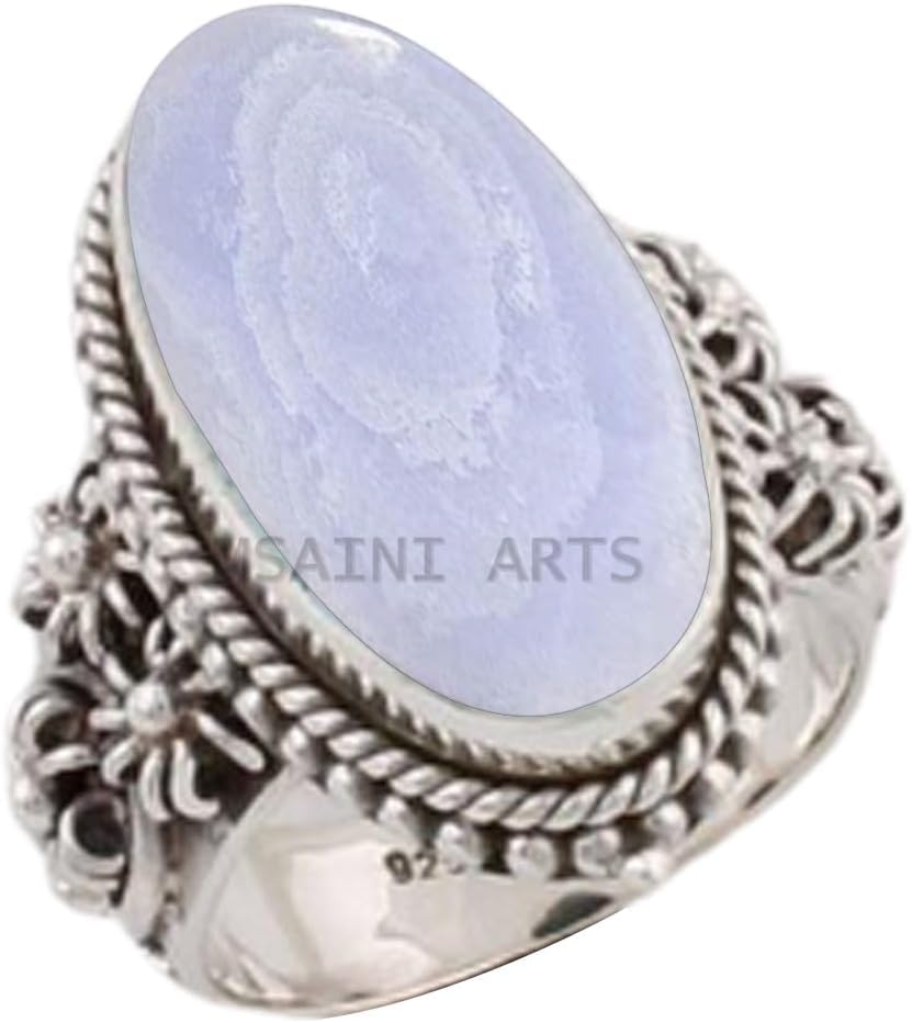 Solid 925 Sterling Silver Ring with Natural Blue Copper Turquoise