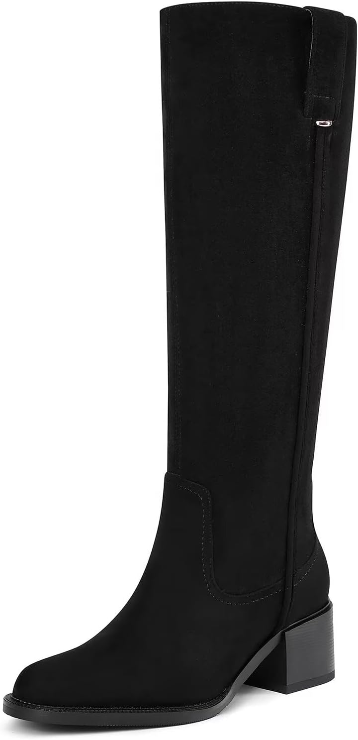 Knee High Boots for Women with Chunky Heel and Side Zipper