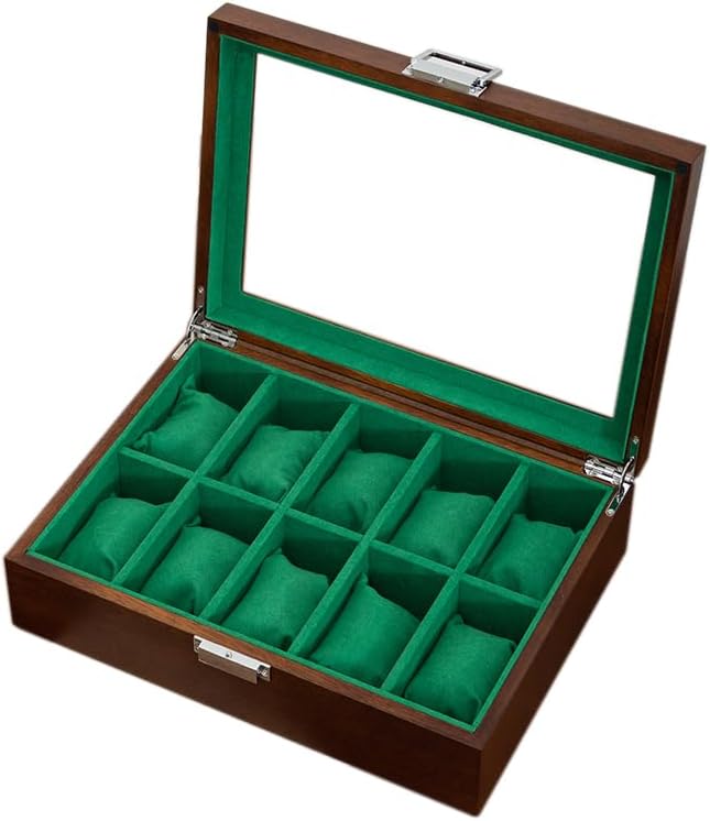10-Slot Wood Watch Box w/ Glass Lid - Father's Day Gift!