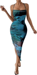 SOLY HUX Tie Dye Cowl Neck Split Hem Bodycon Cami Dress - Backless