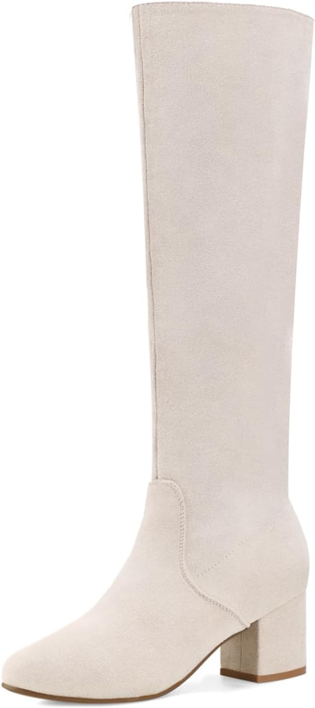 Shoe'N Tale Knee High Boots for Women with Block Chunky Heel