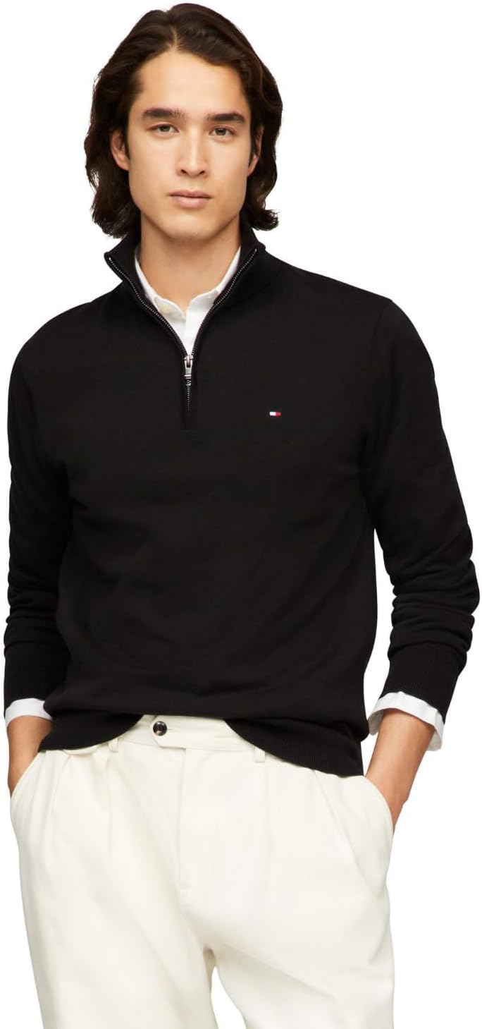 Tommy Hilfiger Mens Lightweight Quarter Zip Pullover Sweater