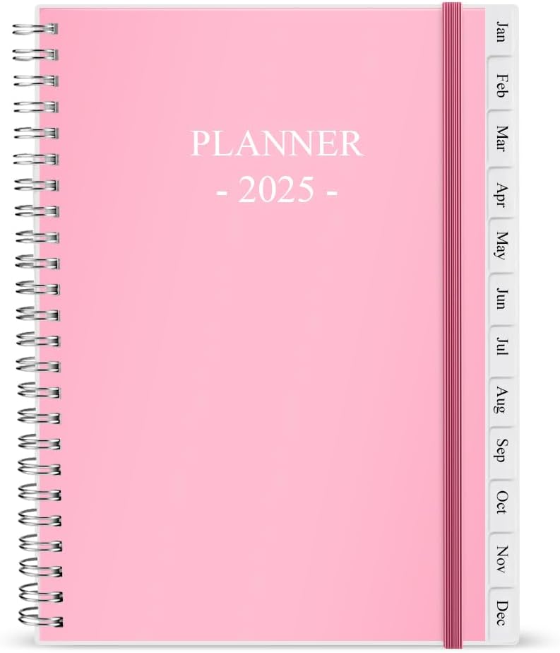 2025 Weekly & Monthly Planner for Easy Organization - Pink, Twin-Wire Binding