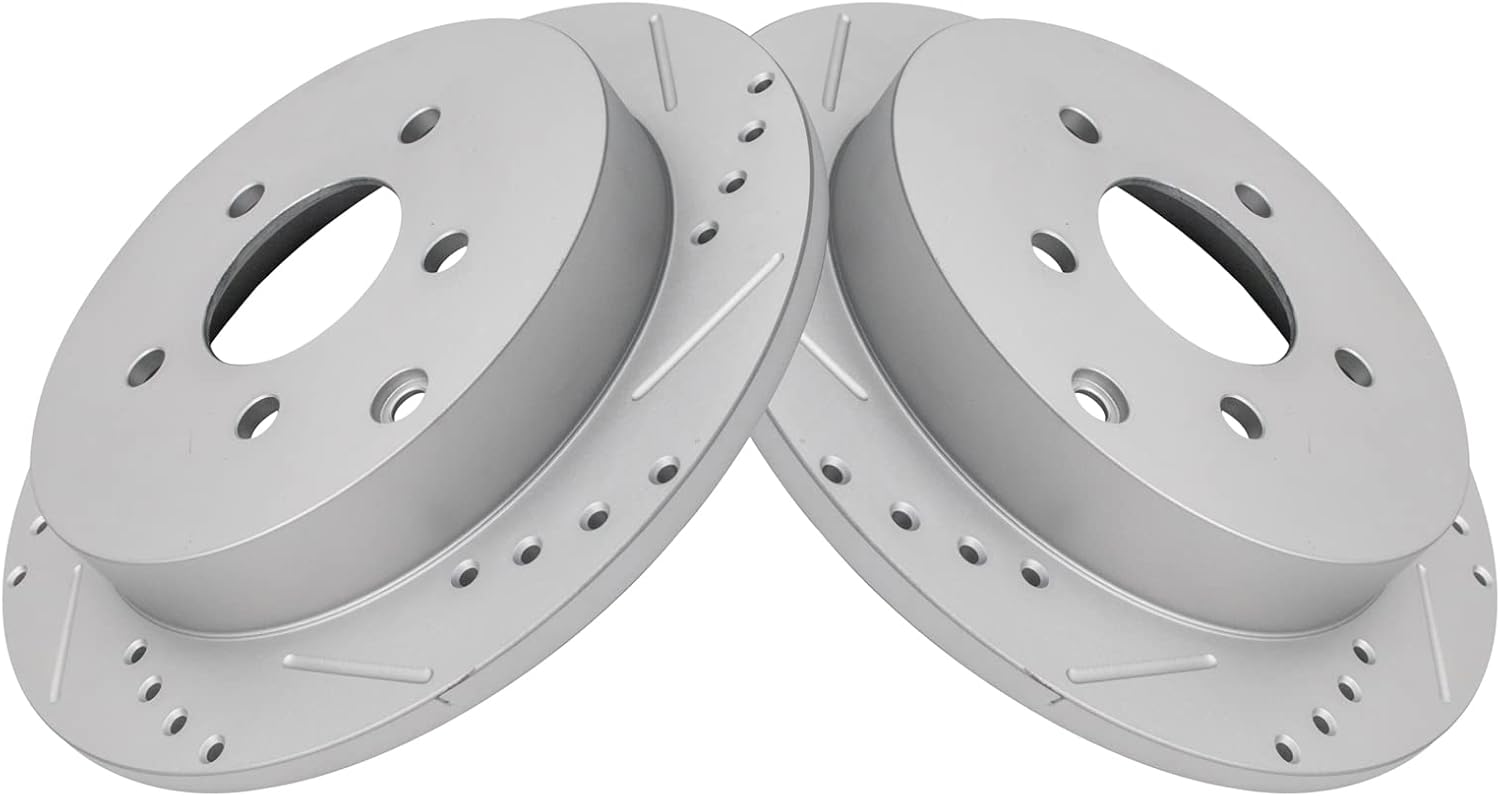 TRQ Performance Rear Drilled Slotted Brake Rotor Set for GM