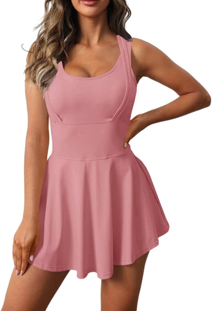 Womens Sleeveless 2-in-1 Athletic Tennis Golf Dress with Shorts