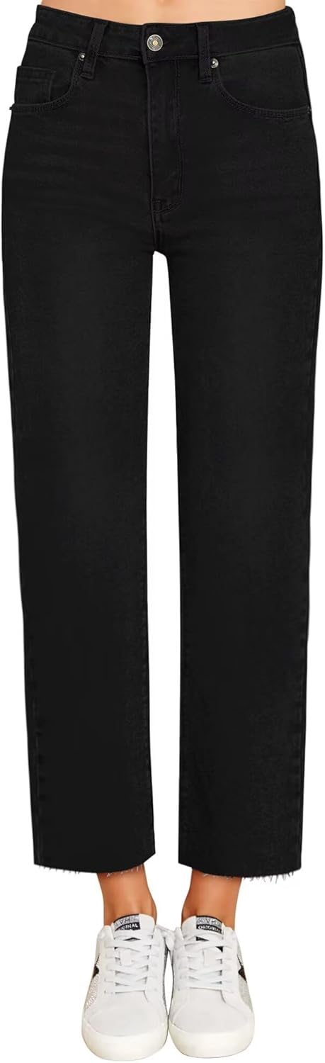 Cropped Straight Leg Jeans for Women - High Waisted Denim Style