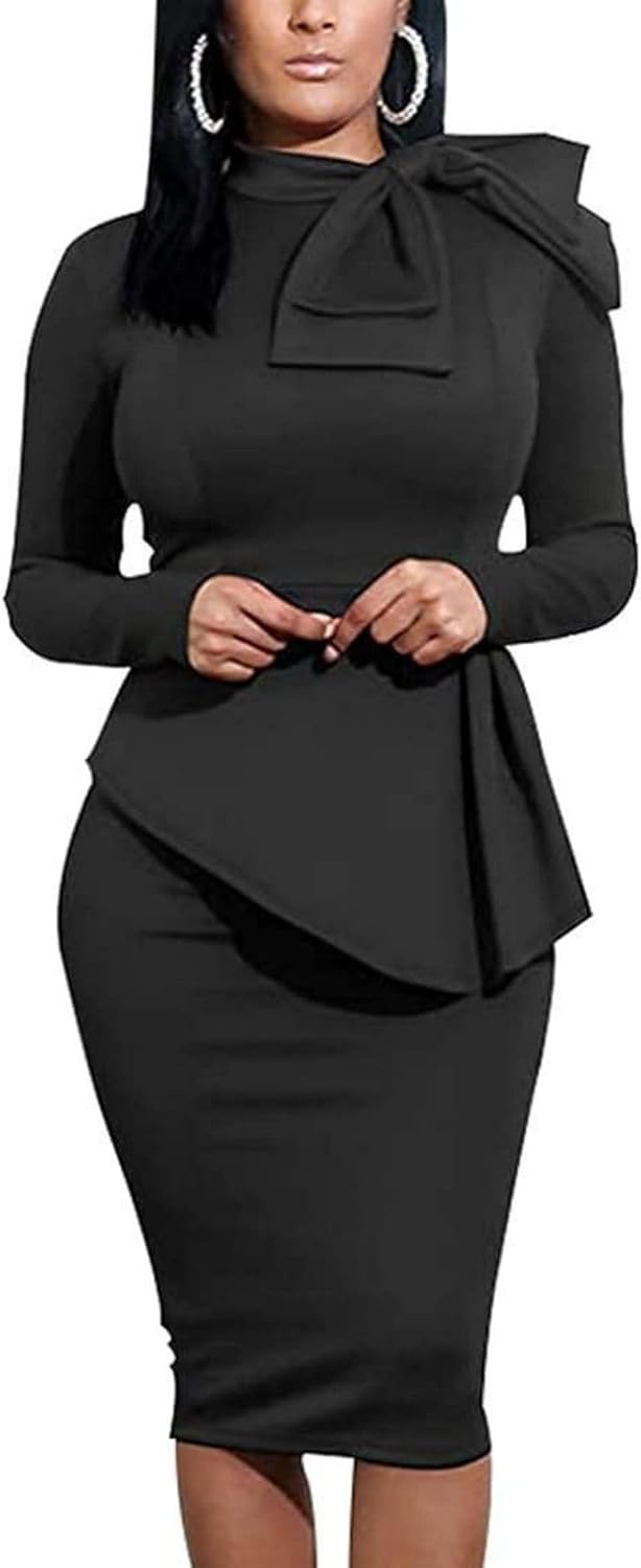 Women's Peplum Bodycon Long Sleeve Dress for Work and Parties