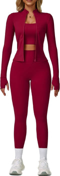 Womens 3 Piece Workout Set - Sports Bra, High Waist Leggings & Jacket