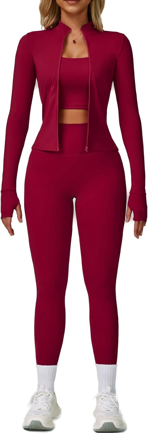 Womens 3 Piece Workout Set for Gym Running Training Comfort