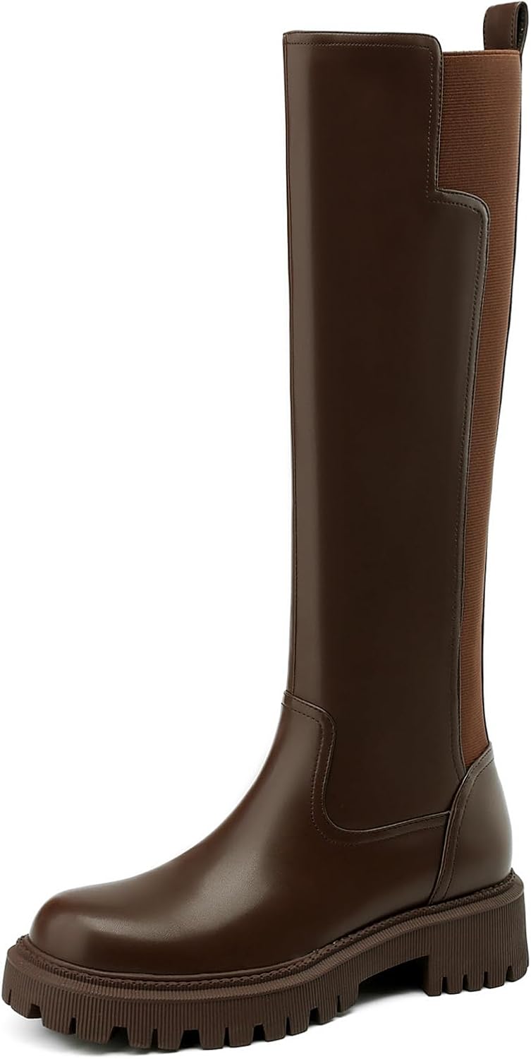 Women's Knee High Boots Fashion Platform Lug Sole Tall Riding Boots