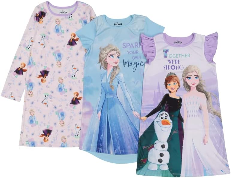 Disney Girls' 3-Pack Nightgowns for Cozy Princess Dreams