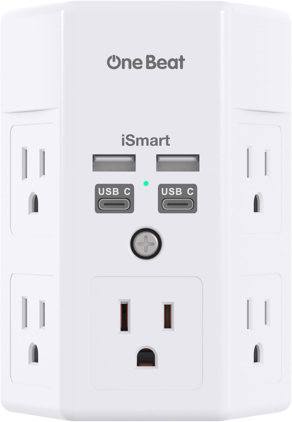 5-Outlet Surge Protector with USB-C - Power Strip & Wall Charger