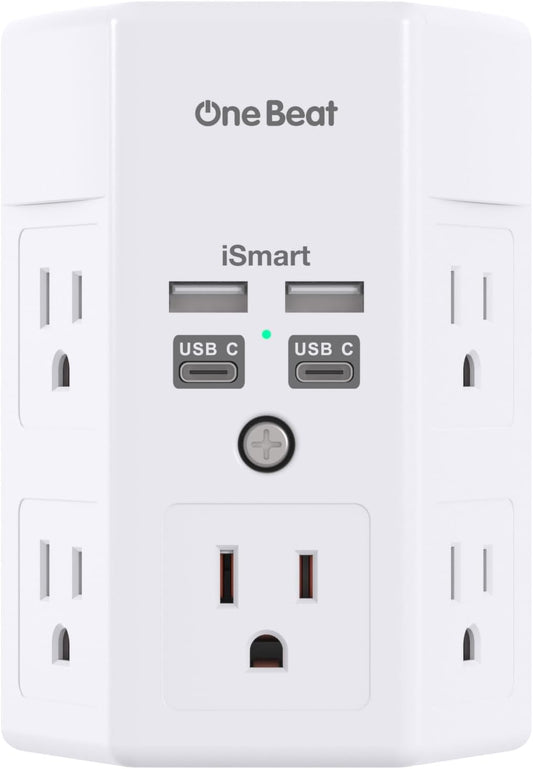 5-Outlet Surge Protector with USB-C - Power Strip & Wall Charger