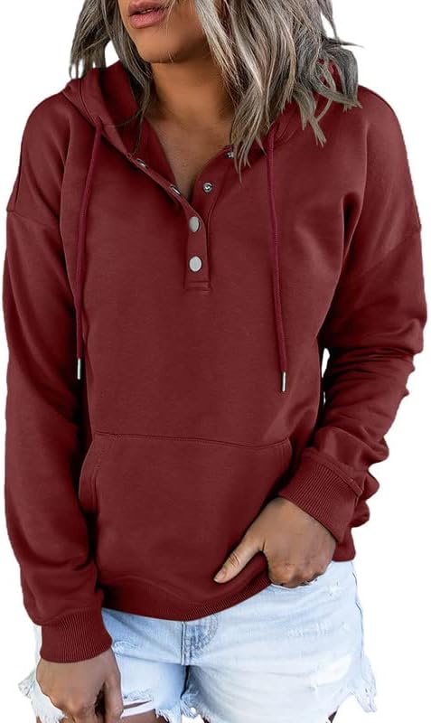 Dokotoo Womens Hoodies Button Collar Casual Pullover Sweatshirt