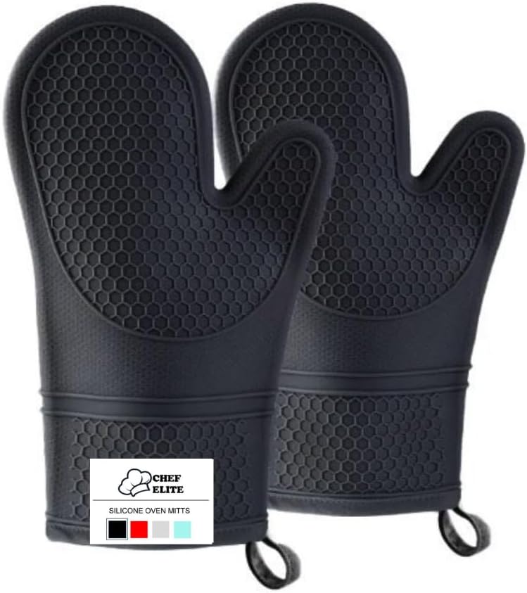 CHEF ELITE Silicone Oven Mitts: Heat Resistant for Baking & BBQ