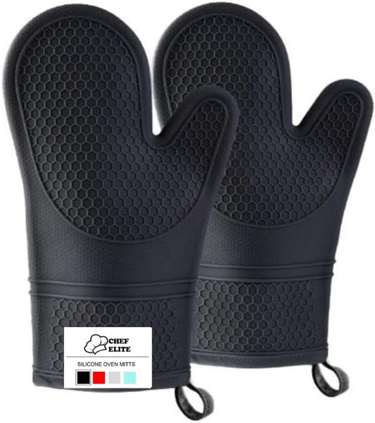 CHEF ELITE Silicone Oven Mitts: Heat Resistant for Baking & BBQ