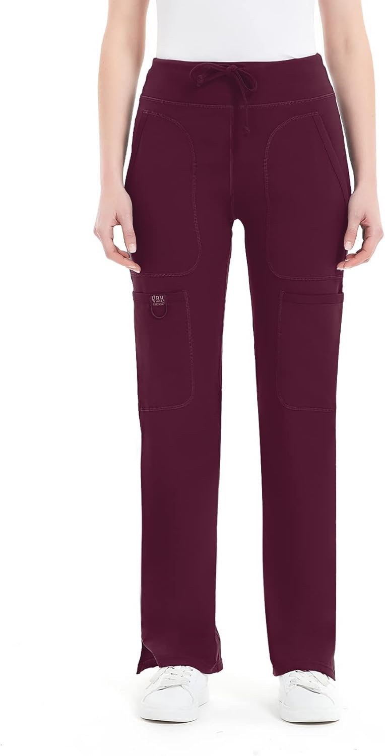 QBK Yoga Scrub Pants for Women - Comfortable Mid Rise Cargo Style