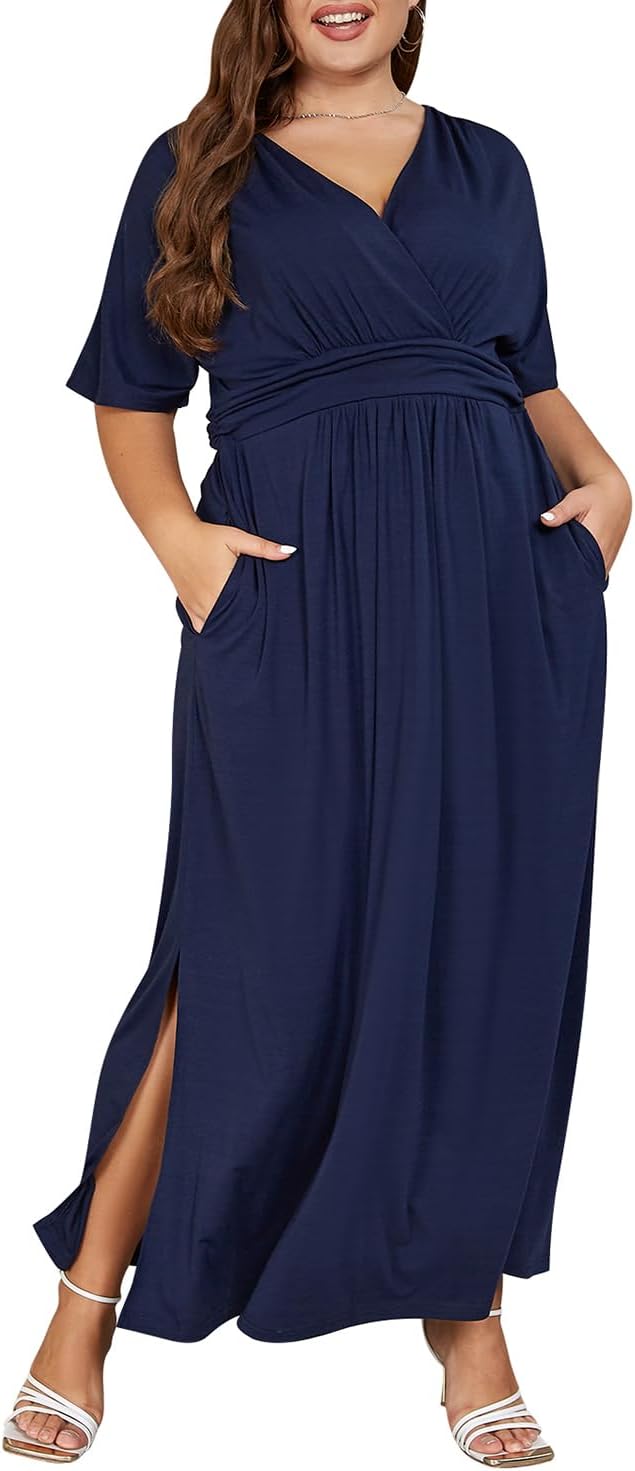 Keluummi Plus Size Wedding Guest Maxi Dresses for Curvy Women