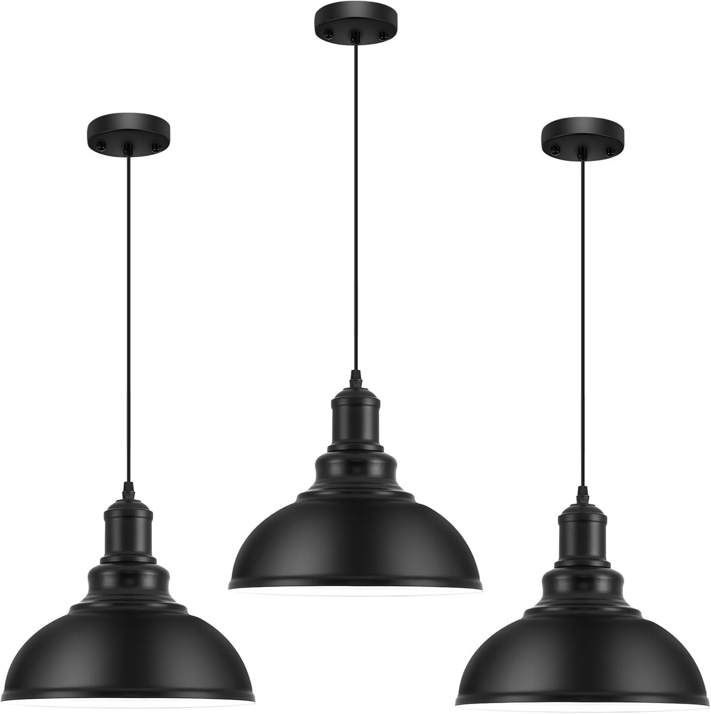 3PCS Matte Black Pendant Lights for Farmhouse and Industrial Style