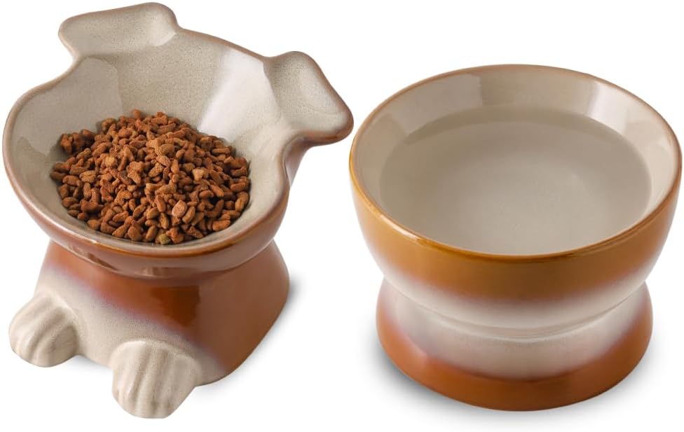 Elevated Ceramic Dog Bowls Set for Medium and Small Dogs