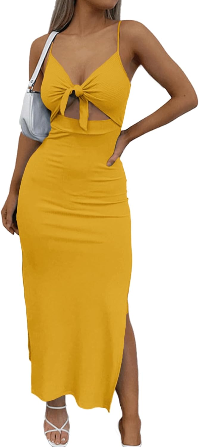 LYANER Women's Tie Knot Cut Out Maxi Dress for All Occasions