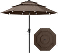 9ft Solar Patio Umbrella in Brown - 3-Tier Wind Resistant Shade