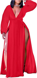 Ekaliy Women's Plus Size Sleeveless Deep V Neck Front Split