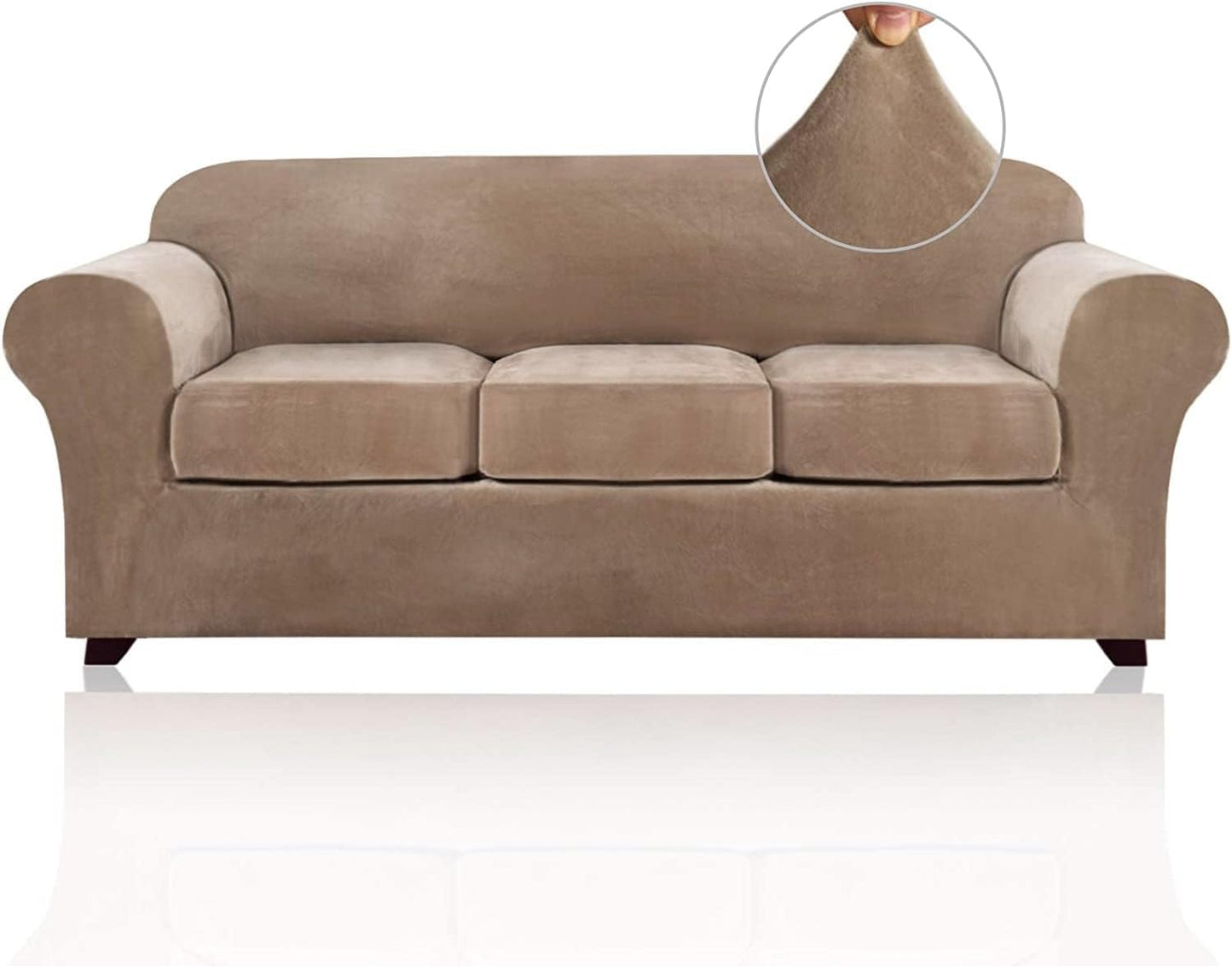 PrinceDeco Velvet Couch Covers for Sofa Soft 4 Pieces Set