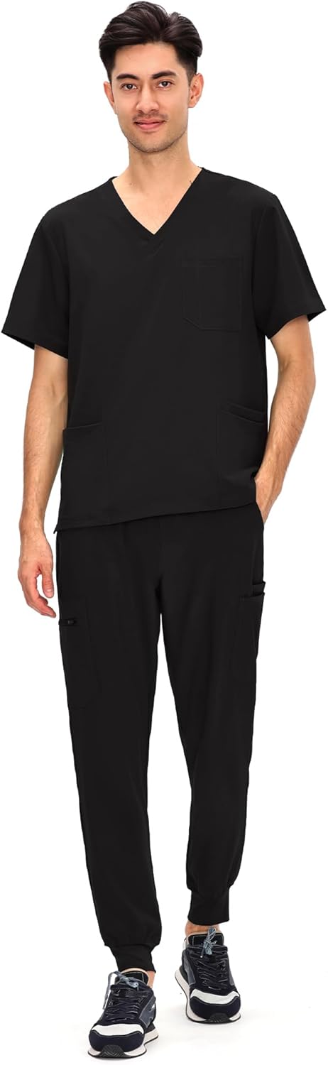 COZYFIT Scrubs for Men - 11 Pocket V-Neck Top & Jogger Pants