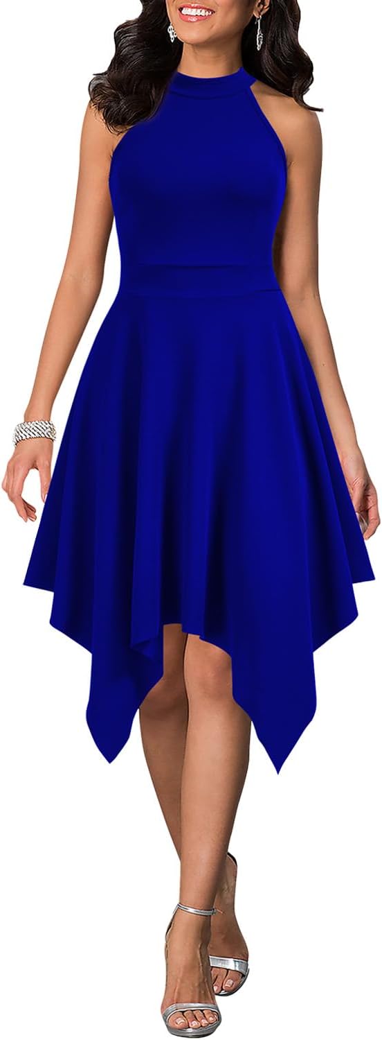 WOOSEA Women's Sleeveless Halter Neck A Line Cocktail Dress