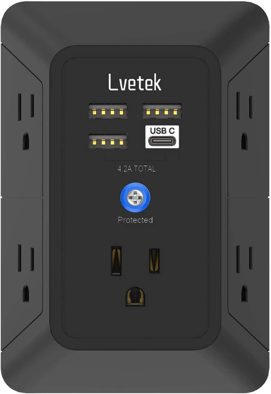 Lvetek Surge Protector: 5 Outlets, 4 USB Ports, Fast Charging