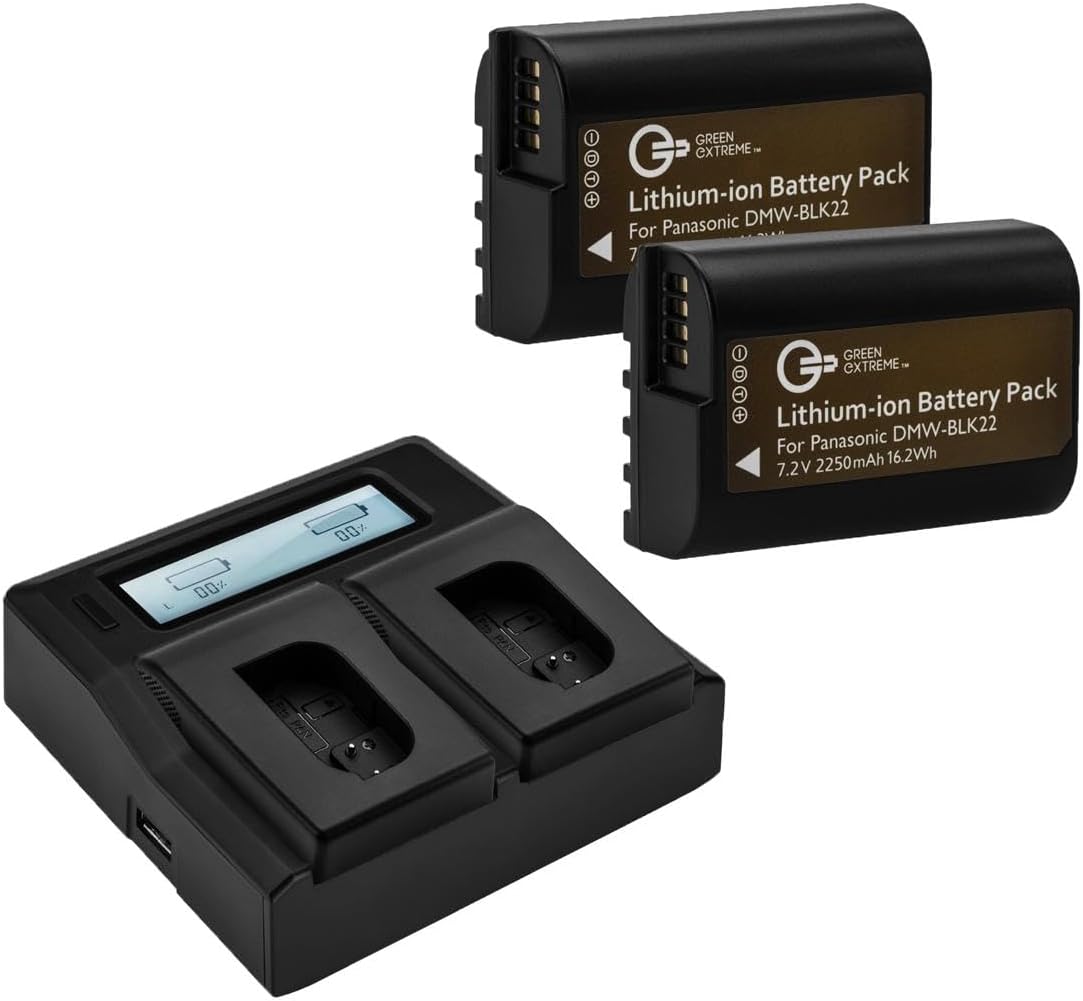2 Pack DMW-BLK22 Battery and Dual Charger Kit for Panasonic