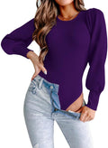 Long Puff Sleeve Sweaters for Women Bodysuit - Ribbed Crewneck Fit