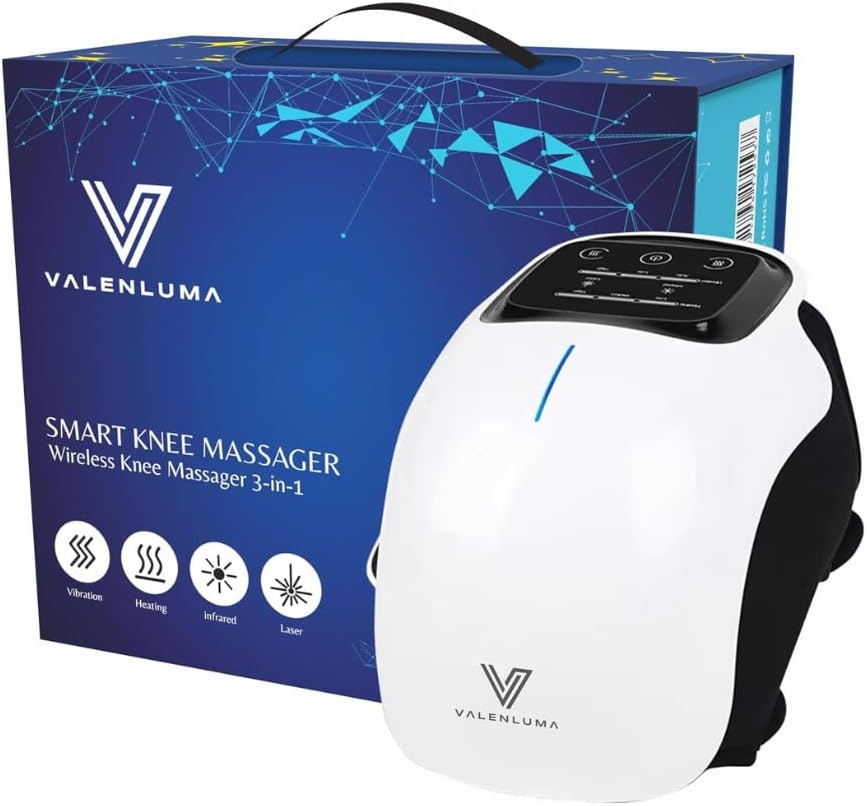 Portable Cordless Knee Massager - Heat, Compression, Red Light Therapy! VALENLUMA