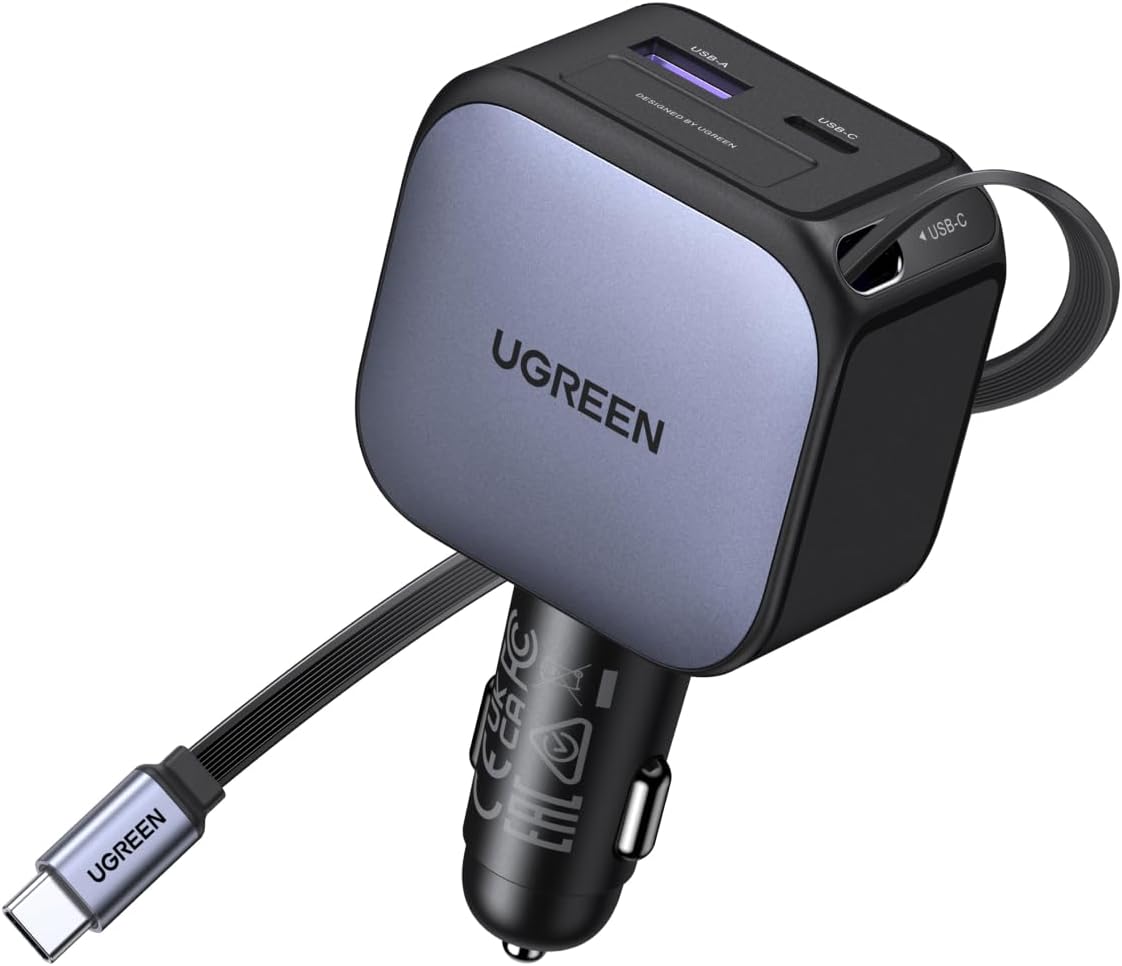 UGREEN 90W Retractable Car Charger for Fast Charging Devices