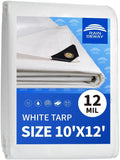 RAINDEWAY 12 Mil Heavy Duty White Tarp 10x12 ft - Thick Waterproof
