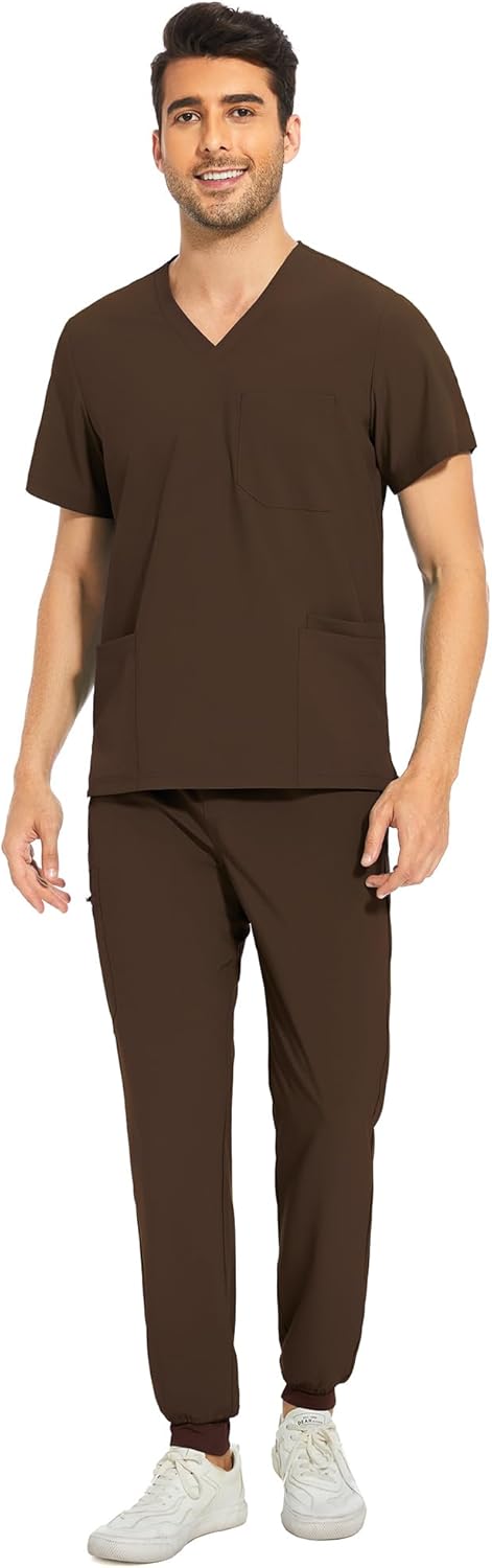Men Scrubs Set with 8 Pockets and Yoga Waistband for Comfort