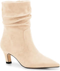 Coutgo Women's Slouchy Ankle Boots - Low Kitten Heel Pointed Toe Shoes