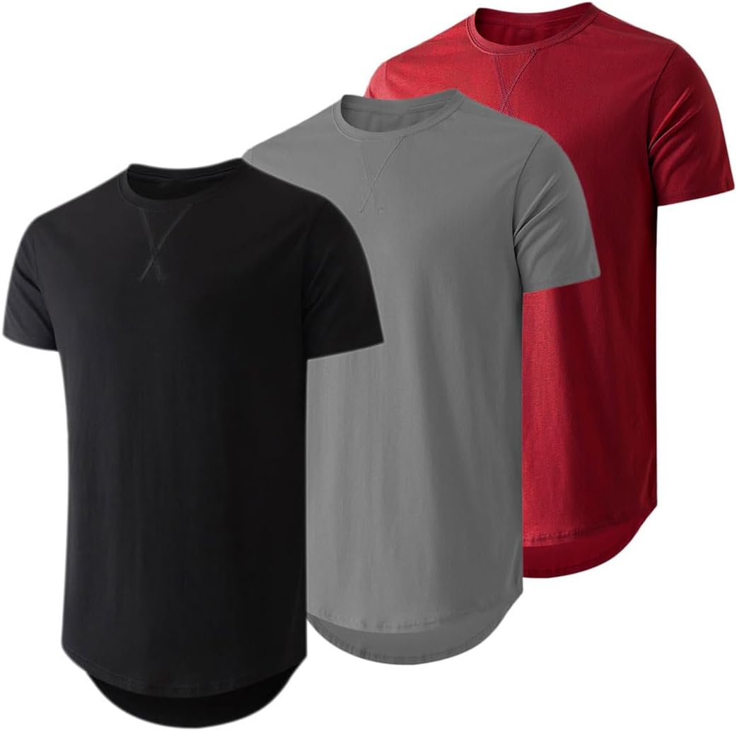 JMIERR Mens 3 Pack Cotton Hipster Longline Crewneck T-Shirt