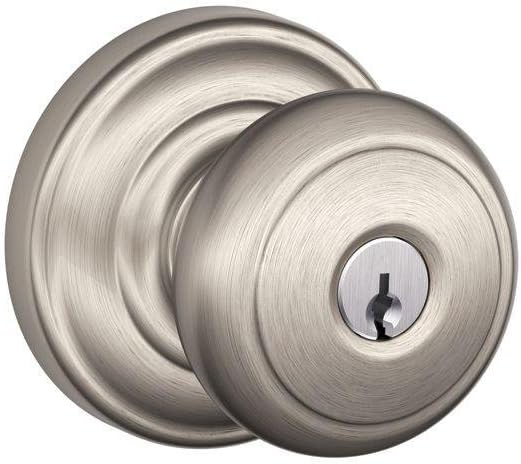 SCHLAGE F51A Andover Knob Keyed Entry Lock in Satin Nickel