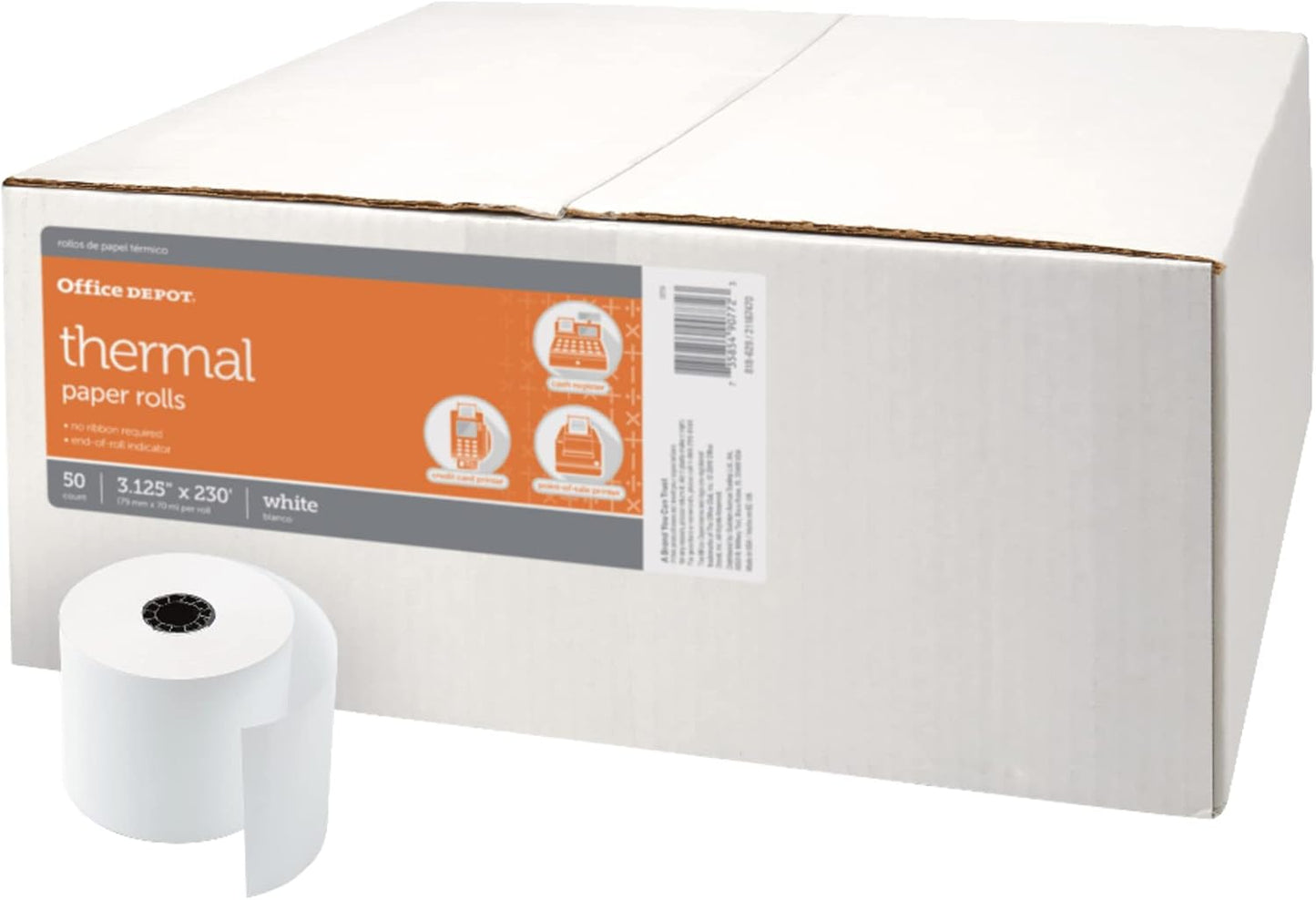 Office Depot Thermal Paper Rolls - 230ft Length - Carton Of 50