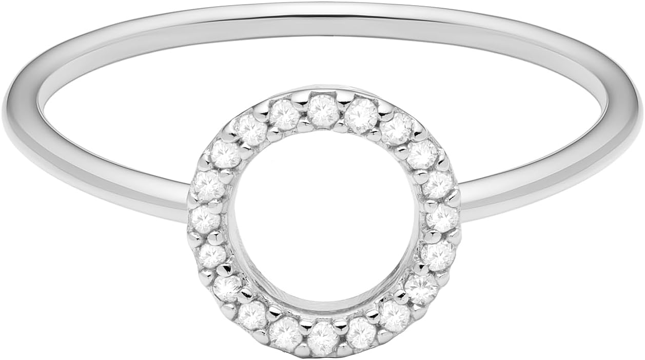 Minimalist Geometric Circle Ring with Diamonds in Sterling Silver