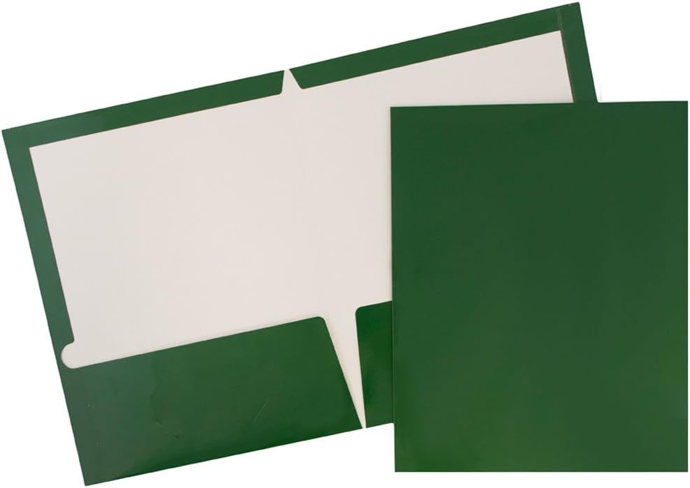 JAM PAPER Laminated Two Pocket Glossy School Folders in Green