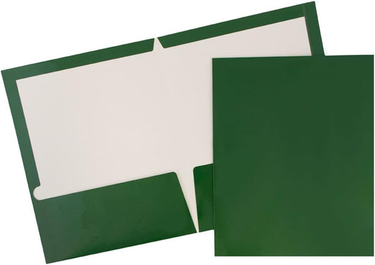 JAM PAPER Laminated Two Pocket Glossy School Folders in Green